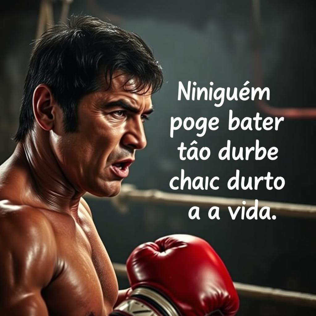 A motivational scene featuring Rock Balboa in an intense boxing training session