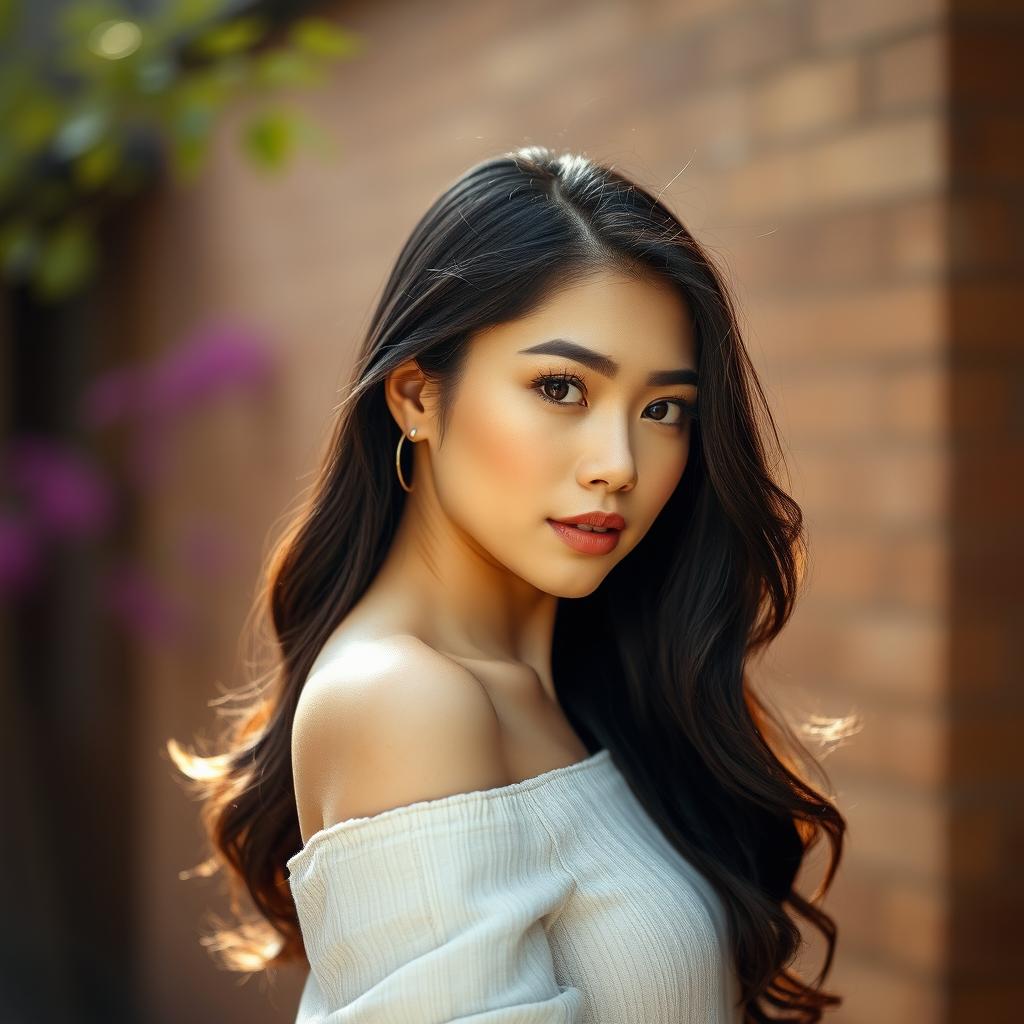 A captivating image of an attractive Asian woman posed elegantly