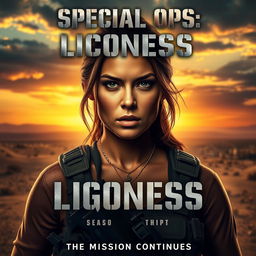 A dynamic and intense movie poster for "Special Ops: Lioness Season 3" showcasing a fierce female operative front and center