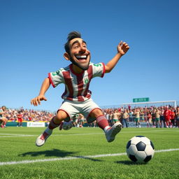 Imaginary scene of Camarón de la Isla playing football, with a lively expression, dressed in a casual football kit