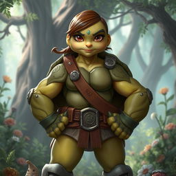 A young, strong female tortle character from a Dungeons & Dragons universe