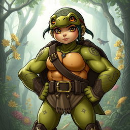 A young, strong female tortle character from a Dungeons & Dragons universe