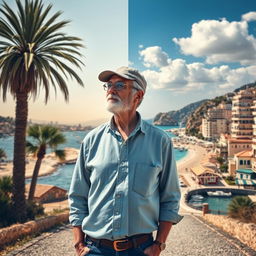 A contemplative 50-year-old widower at a crossroads in life, deciding between staying in sunny California or moving to Nice, France with his new love