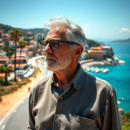 A contemplative 50-year-old widower at a crossroads in life, deciding between staying in sunny California or moving to Nice, France with his new love