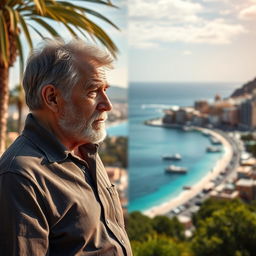 A contemplative 50-year-old widower at a crossroads in life, deciding between staying in sunny California or moving to Nice, France with his new love