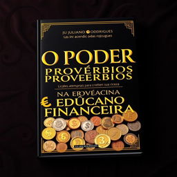 A luxurious book cover titled 'O PODER DOS PROVÉRBIOS NA EDUCAÇÃO FINANCEIRA' with a subtitle 'Lições atemporais para criar e manter sua riqueza' written by Juliano Rodrigues