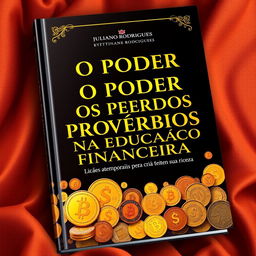 A luxurious book cover titled 'O PODER DOS PROVÉRBIOS NA EDUCAÇÃO FINANCEIRA' with a subtitle 'Lições atemporais para criar e manter sua riqueza' written by Juliano Rodrigues