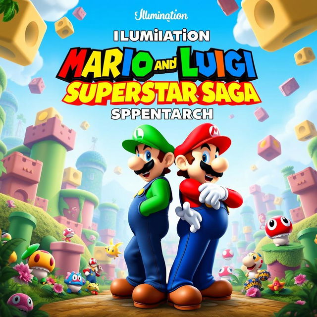 A vibrant and eye-catching movie poster for the film "Mario and Luigi Superstar Saga by Illumination