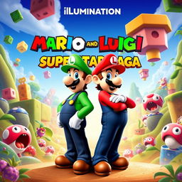 A vibrant and eye-catching movie poster for the film "Mario and Luigi Superstar Saga by Illumination