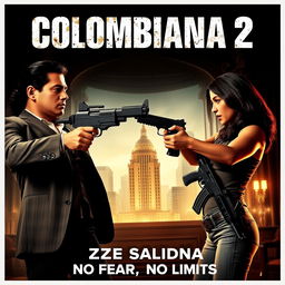 A cinematic and realistic movie poster for "Colombiana 2" featuring Zoe Saldana in a dynamic and intense action scene