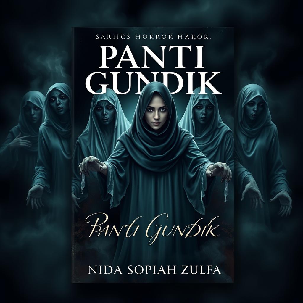 A terrifying cover for an Islamic horror book featuring a group of ghostly female dancers with haunting expressions