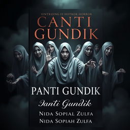 A terrifying cover for an Islamic horror book featuring a group of ghostly female dancers with haunting expressions