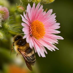 Detailed illustration of pollination featuring vibrant flowers, busy bees collecting pollen, and a soft breeze dispersing pollen in the air.