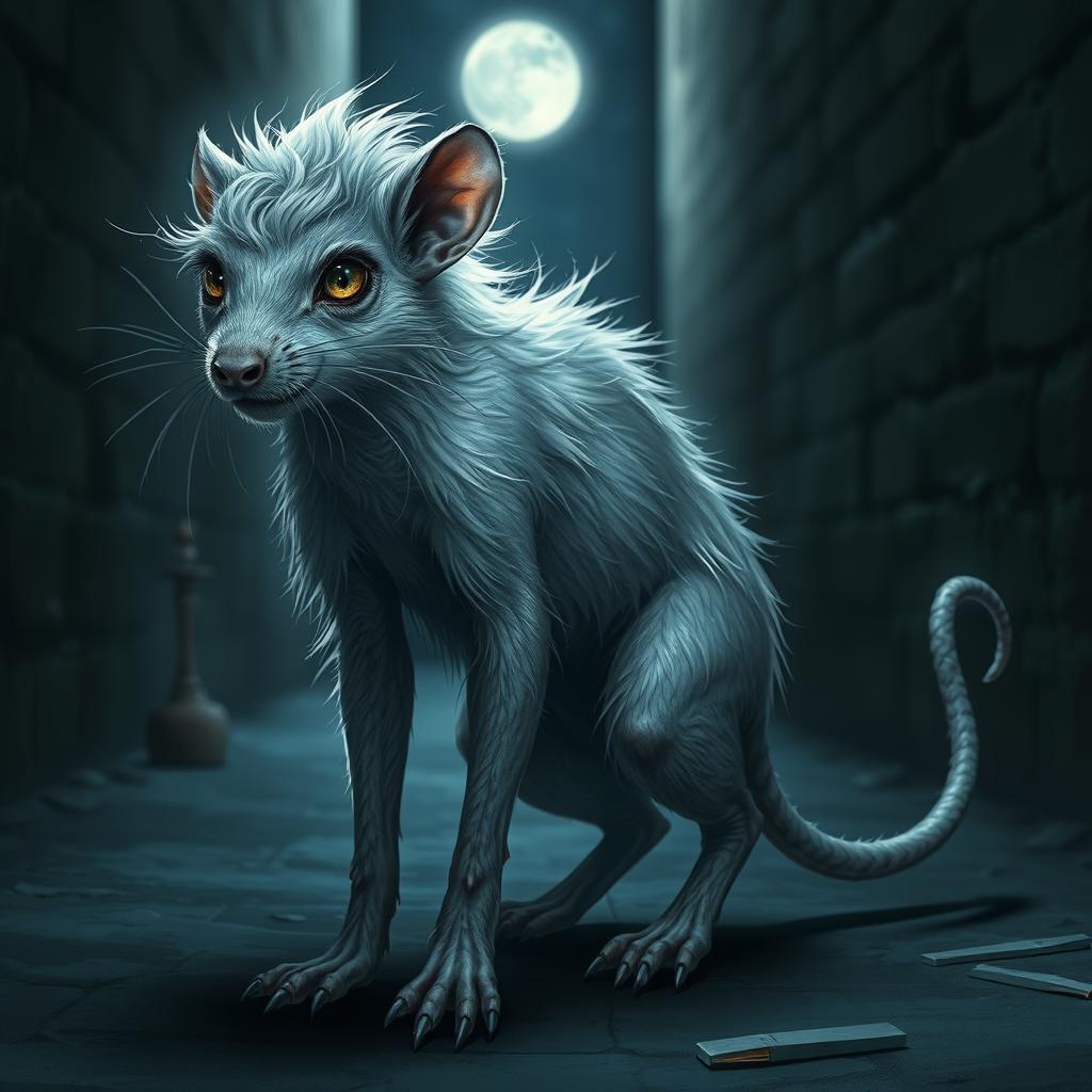 A light-haired wererat, standing in a moonlit alley