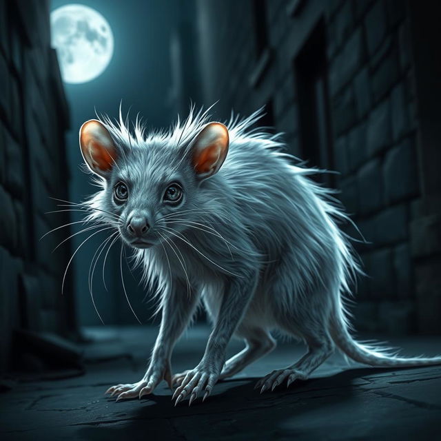 A light-haired wererat, standing in a moonlit alley