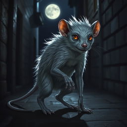 A light-haired wererat, standing in a moonlit alley