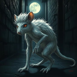 A light-haired wererat, standing in a moonlit alley