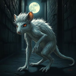 A light-haired wererat, standing in a moonlit alley