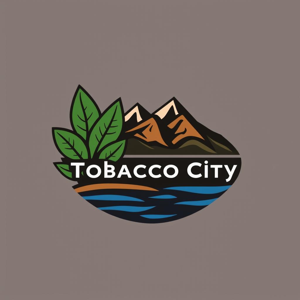 A logo representing the concept of "Tobacco City" with elements of mountains and the sea