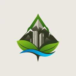 A unique logo design that combines the elements of a tobacco leaf, mountains, buildings, and the sea