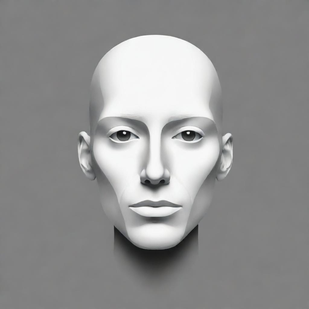 Create a 2D Illustrator-styled vector graphic portraying a minimalist human face without eyes, nose, and mouth, highlighting the pure structure of the head.