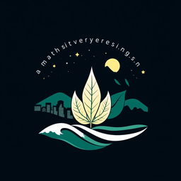 A logo design representing a community theme that seamlessly blends elements of tobacco, urban environments, mountains, beaches, and embodying a sense of struggle, all coming together in a harmonious balance