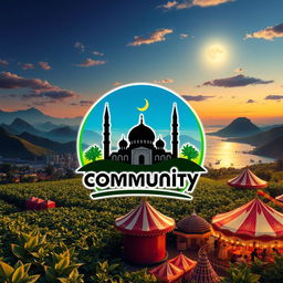 A community logo against a background featuring a harmonious blend of tobacco fields, urban landscapes, mountains, and beaches