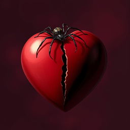 A 2D illustration of a single spider climbing on a heart that symbolizes broken love