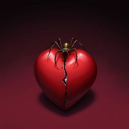 A 2D illustration of a single spider climbing on a heart that symbolizes broken love