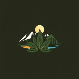 A creative and abstract logo design that integrates elements of mountains, beach, and an urban skyline, with tobacco leaves intertwined and a moon as a centerpiece