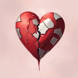 A 2D illustration representing broken love featuring a heart that has been shattered and is being held together with pieces of plaster