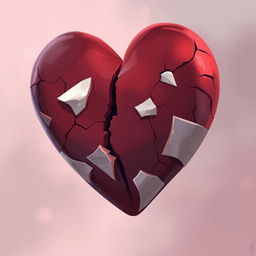 A 2D illustration representing broken love featuring a heart that has been shattered and is being held together with pieces of plaster