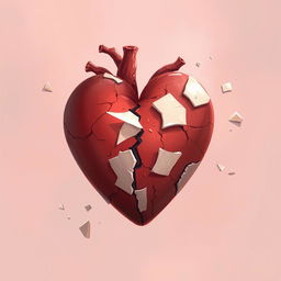 A 2D illustration representing broken love featuring a heart that has been shattered and is being held together with pieces of plaster