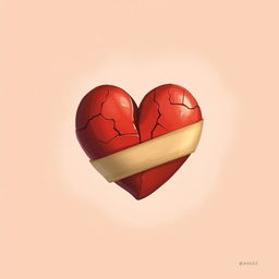 A 2D illustration depicting the concept of broken love, featuring a heart symbol that has cracks and is held together by a large bandage