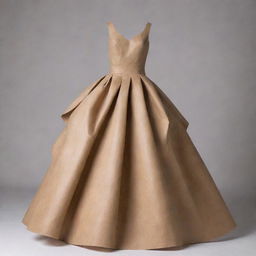 Illustrate a step-by-step guide showing the creation of a simple, elegant gown using recycled carton materials. The guide should easily explain the process, transforming everyday recyclables into a stunning, eco-friendly fashion piece.