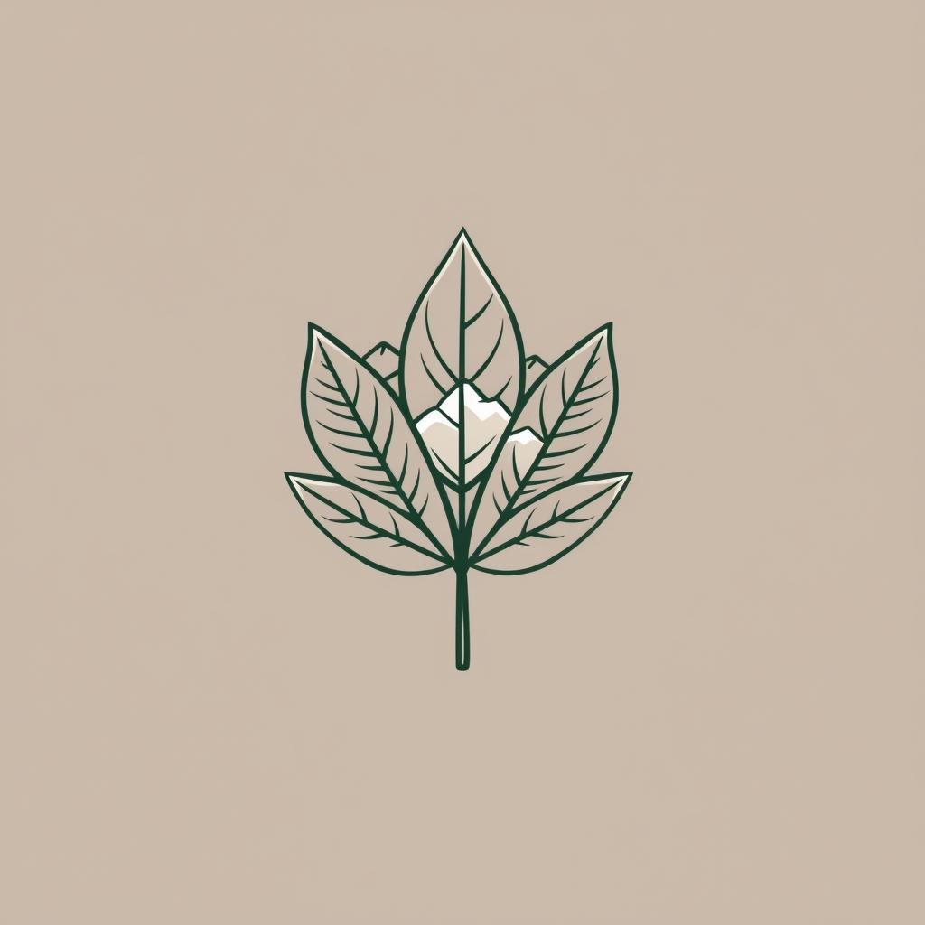 Design of a logo for a community featuring a tobacco leaf as the base, incorporating elements of urban environment, mountains, and beach