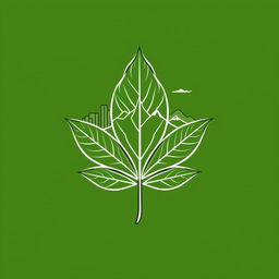 Design of a logo for a community featuring a tobacco leaf as the base, incorporating elements of urban environment, mountains, and beach