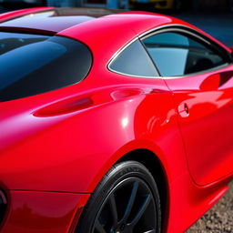 A beautifully designed sports car painted in a vivid, glossy red color