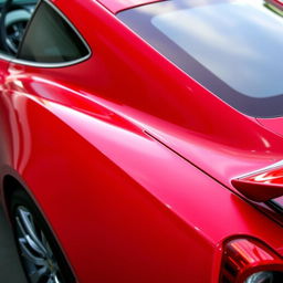 A beautifully designed sports car painted in a vivid, glossy red color