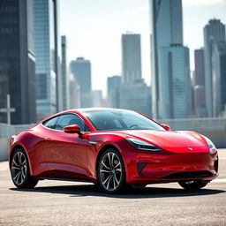 A sleek, modern car with an aerodynamic design, covered in a vibrant red color