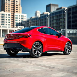 A sleek, modern car with an aerodynamic design, covered in a vibrant red color