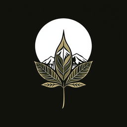 Design of a logo for a community featuring a tobacco leaf as the base with a crescent moon, incorporating elements of urban environment, mountains, and beach