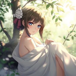 A captivating and artistic portrayal of a female anime character in a serene and natural setting, exemplifying elegance and delicacy