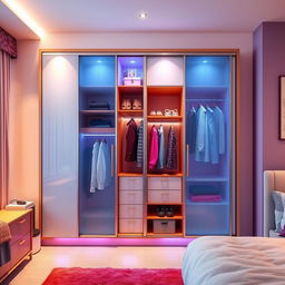 A modern wall-mounted wardrobe designed for a teenager's room, featuring sleek, minimalist lines and a contemporary design