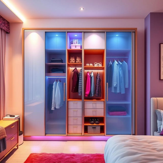 A modern wall-mounted wardrobe designed for a teenager's room, featuring sleek, minimalist lines and a contemporary design