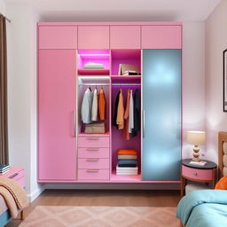 A modern wall-mounted wardrobe designed for a teenager's room, featuring sleek, minimalist lines and a contemporary design