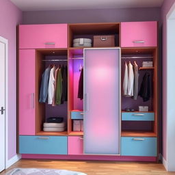 A modern wall-mounted wardrobe designed for a teenager's room, featuring sleek, minimalist lines and a contemporary design