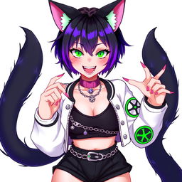 A 27-year-old female nekomata VTuber with a vibrant, expressive design