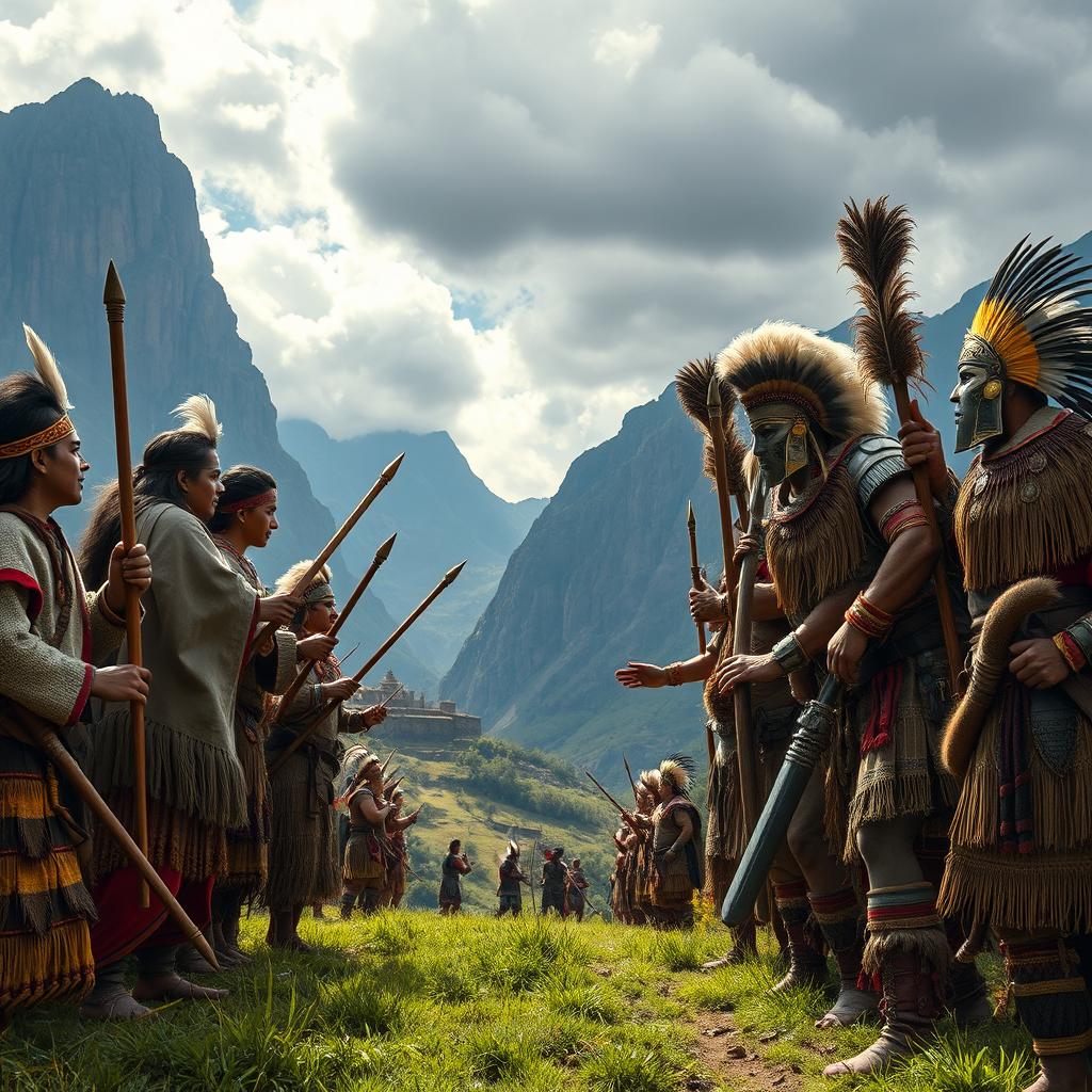 A historical scene depicting a confrontation between the Mapuches and Incas