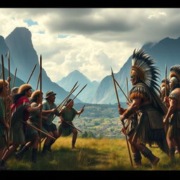 A historical scene depicting a confrontation between the Mapuches and Incas